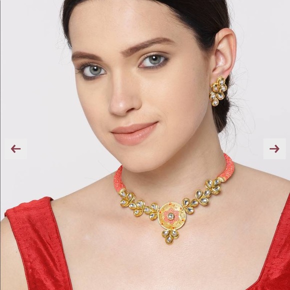priyaasi Jewelry - Priyaasi Indian gold and red earring and necklace set